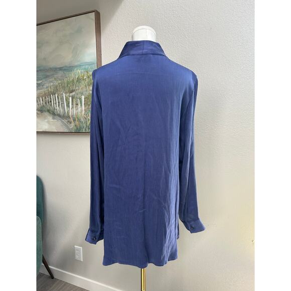 Soft Surroundings Roxanna Cupro Purple Crinkle Long Sleeve Button-Up Shirt Sz L - Picture 5 of 11